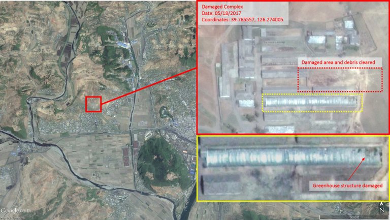 العلم الكوري الشمالي على إحدى النقاط الحدودية في شبه الجزيرة الكورية