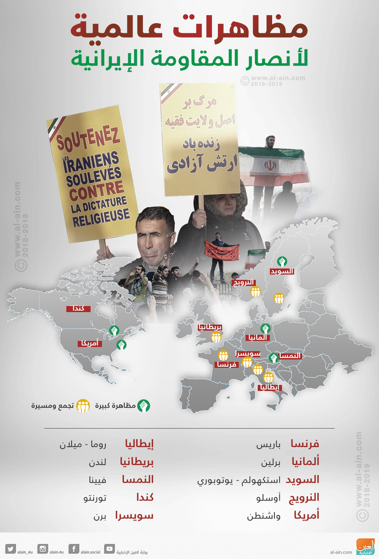 مظاهرة أمام سفارة إيران في فرنسا تطالب بإسقاط نظام الملالي