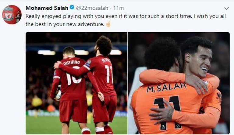 رسالة محمد صلاح لكوتينيو محمد صلاح وفيليبي كوتينيو