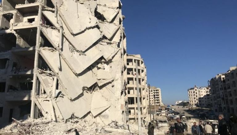 جانب من التدمير الناجم عن المعارك في إدلب