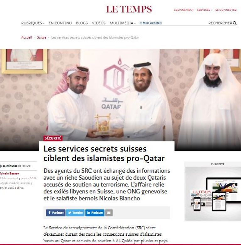 صحيفة لوتمب السويسرية في تقريرها عن بحث الاستخبارات السويسرية عن كوادر تمويل الارهاب مساع.. كيان إرهابي تدعمه قطر