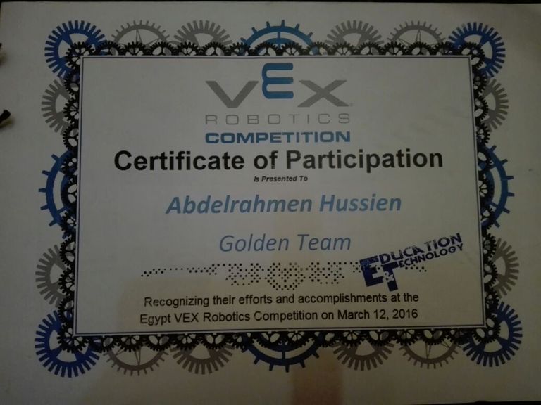 شهادة عبدالرحمن حسين في مسابقة الروبوتيكس