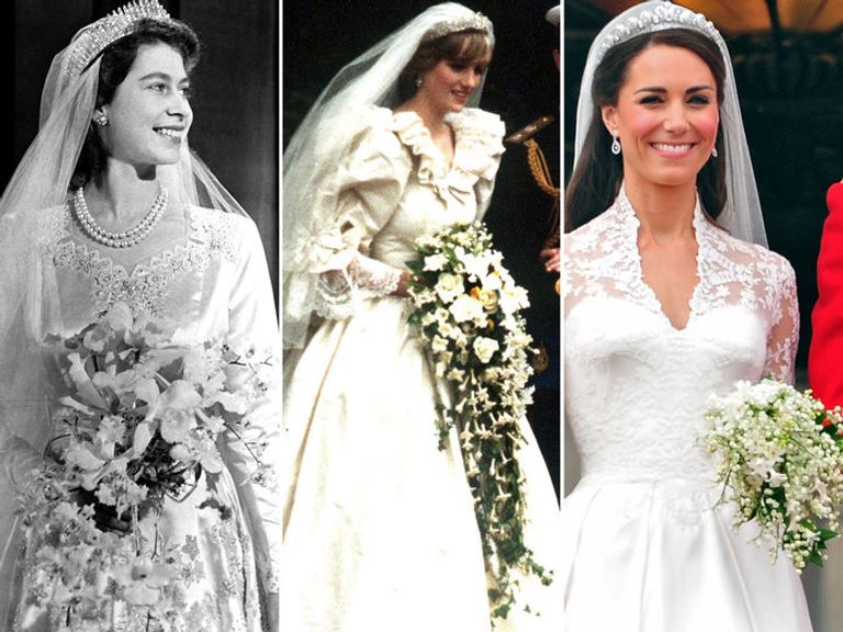 الملكة إبزابيث والأميرة ديانا ودوقة كامبريدج كيت ميدلتون خلال زواجهن الأمير هاري وميجان ماركل