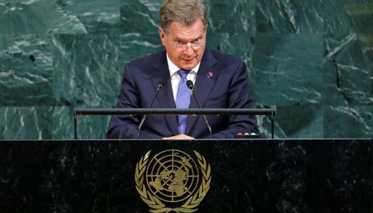  رئيس فنلندا سولي نينيستو خلال خطاب بالأمم المتحدة (رويترز)