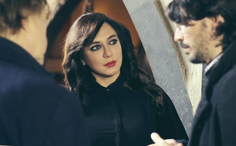 سلاف فواخرجي خلال المؤتمر سلاف فواخرجي ووائل رمضان خلال المؤتمر الصحفي