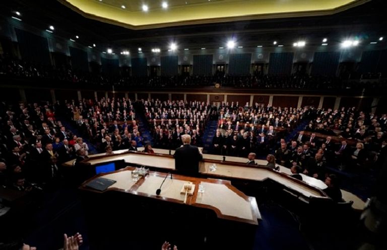 تارمب خلال إلقائه خطاب الاتحاد أمام الكونجرس ترامب أثناء "خطاب الاتحاد" في الكونجرس