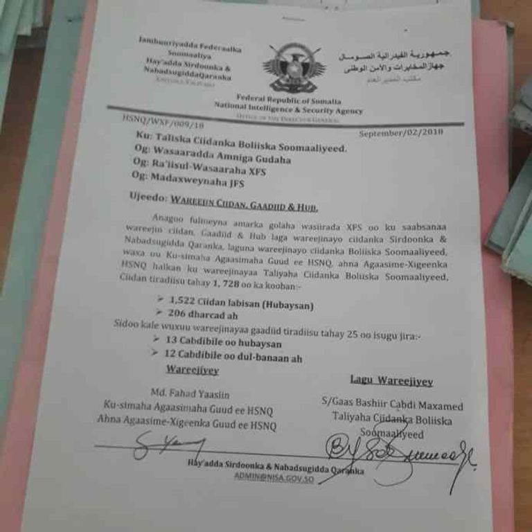 صورة من الرسالة المسربة قطر تسعى للسيطرة على الصومال عبر عملائها