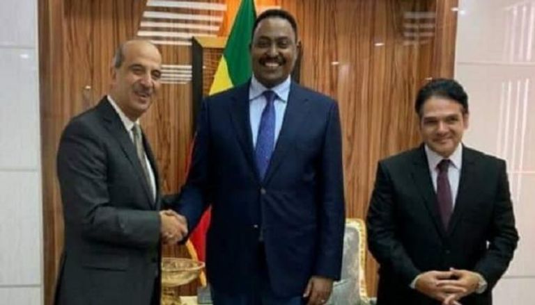 سفير مصر الجديد في أديس أبابا يصافح وزير الخارجية الإثيوبي