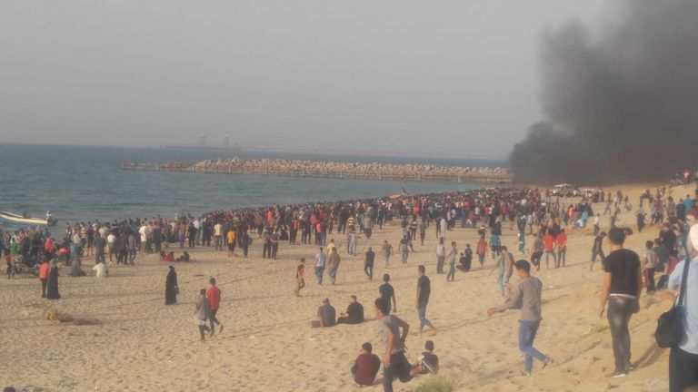 جانب من التظاهرة البحرية شمال غرب قطاع غزة