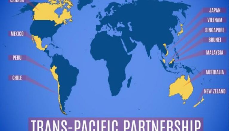 خريطة توضح دول اتفاقية التبادل الحر عبر المحيط الهادئ - أرشيف