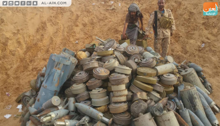 عدد من الألغام التي اكتشفها الجيش اليمني 