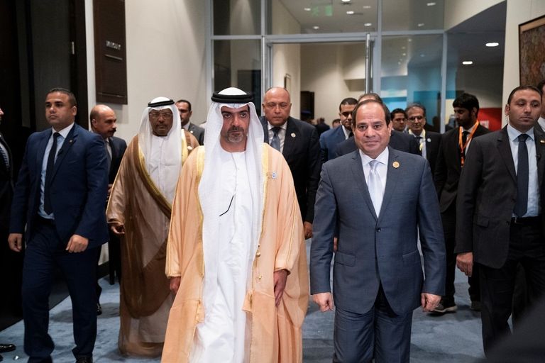 الرئيس المصري خلال استقبال الشيخ حامد بن زايد آل نهيان