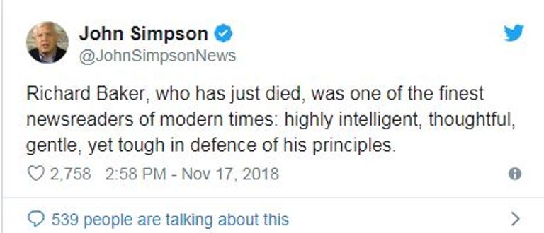 مذيع bbc الراحل ريتشارد بيكر - صورة أرشيفية