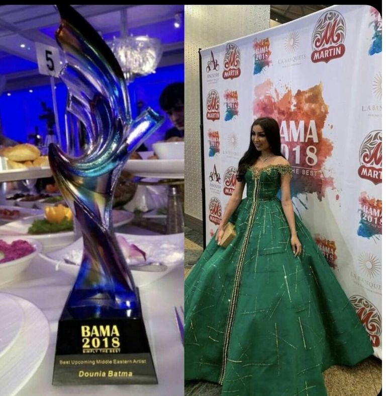 المغربية دنيا بطمة تتألق في حفل الـ"باما" بفستان من توقيع منى المنصوري