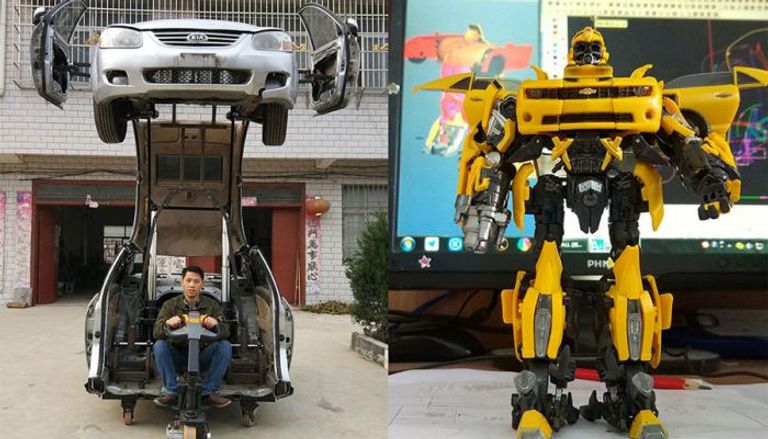 شاب صيني يحول سيارته إلى روبوت عملاق ذي قدمين