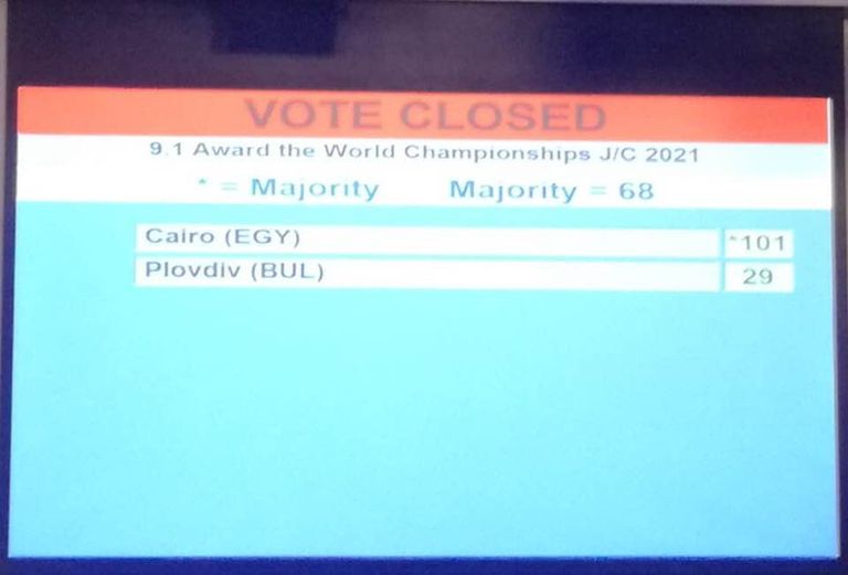 نتيجة التصويت على استضافة بطولة العالم لناشئي السلاح 2021 الجمعية العمومية للاتحاد الدولي للسلاح