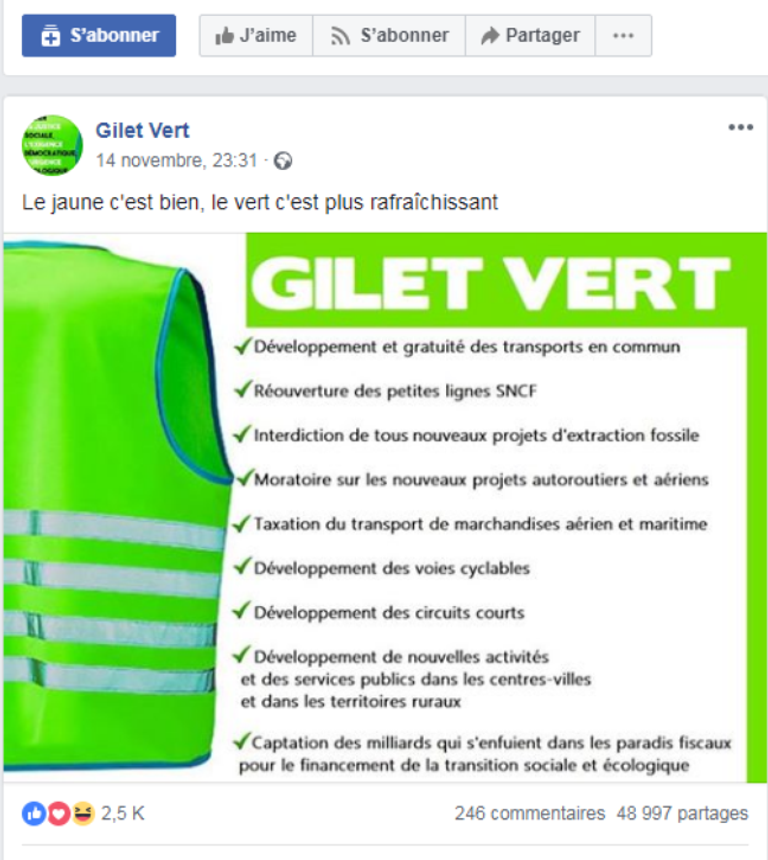 السترات الخضراء.. حركة احتجاجية موازية تنادي بحماية البيئة تجمع لحركات السترات الصفراء والزرقاء والحمراء في فرنسا