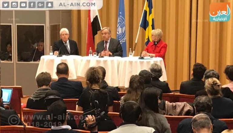 جوتيريس ووزيرة خارجية السويد والمبعوث الأممي لليمن