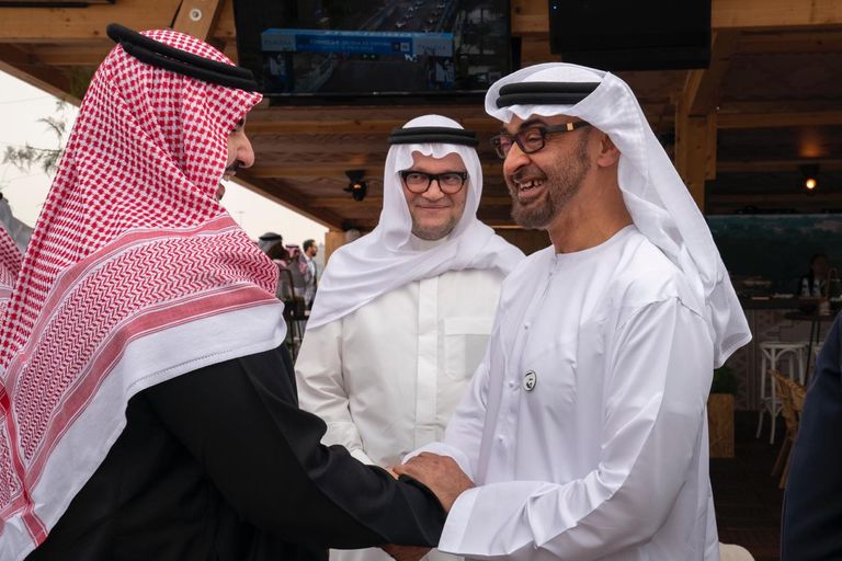 محمد بن زايد ومحمد بن سلمان يشهدان ختام فورمولا-إي الدرعية 2018 الشيخ محمد بن زايد آل نهيان والأمير محمد بن سلمان بن عبدالعزيز