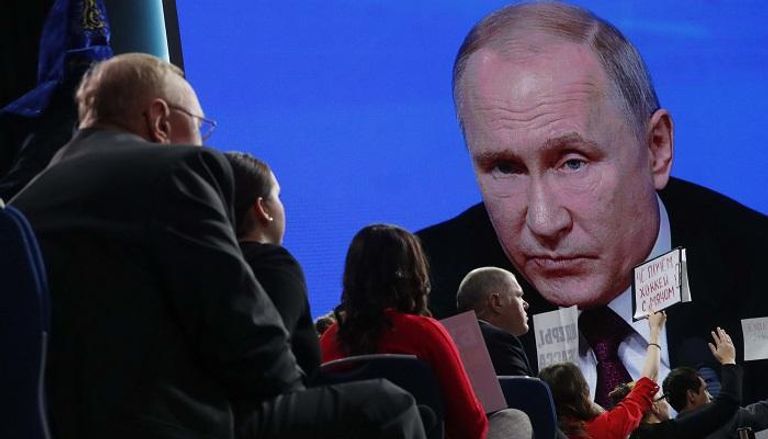 الرئيس الروسي فلاديمير بوتين خلال المؤتمر الصحفي السنوي