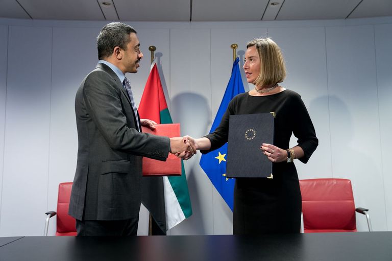 الشيخ عبد الله بن زايد آل نهيان- وزير الخارجية والتعاون الدولي يلتقي موغيريني