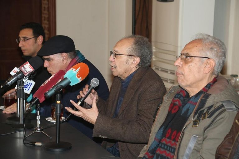 المخرج عصام السيد ونبيل الحلفاوي ومحمود الجندي المؤتمر الصحفي لمسرحية