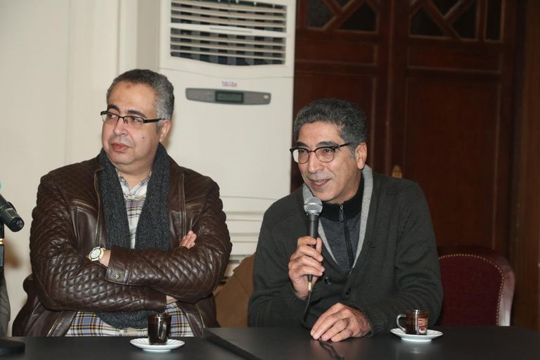 إسماعيل مختار مع يوسف إسماعيل  المؤتمر الصحفي لمسرحية
