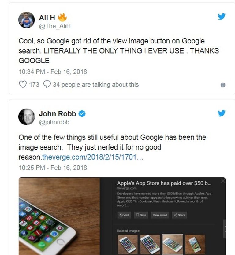 زر "انتقال" يحل محل زر "عرض" ببحث الصور بجوجل