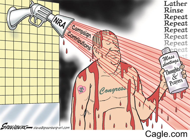 رسامو كاريكاتير يسخرون من قوانين الأسلحة بأمريكا