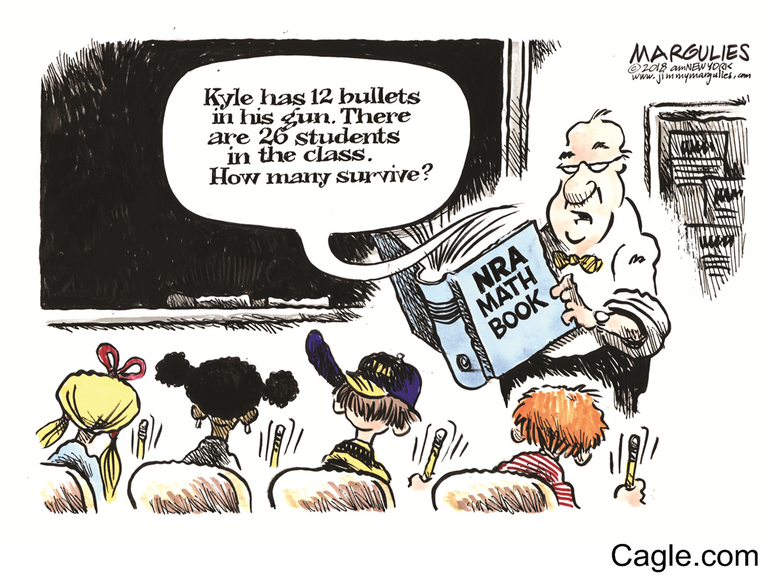 رسامو كاريكاتير يسخرون من قوانين الأسلحة بأمريكا