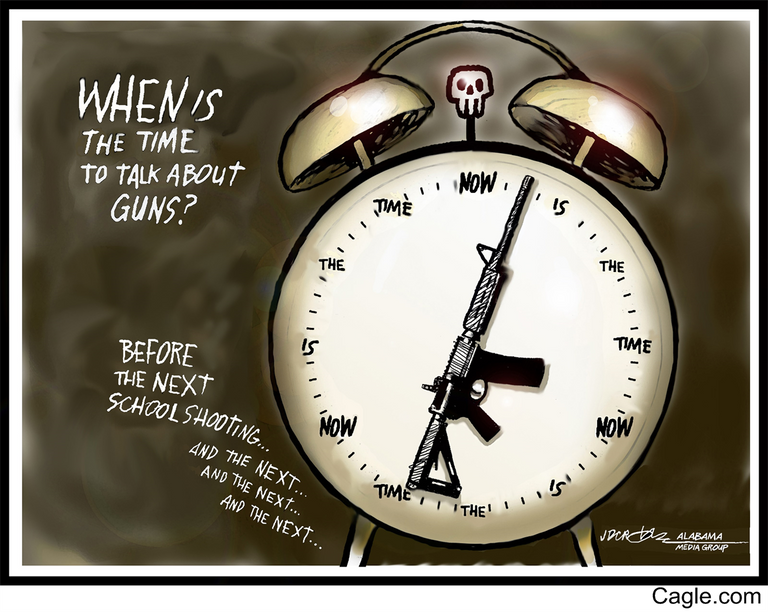 رسامو كاريكاتير يسخرون من قوانين الأسلحة بأمريكا