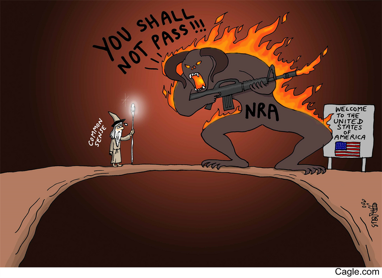 رسامو كاريكاتير يسخرون من قوانين الأسلحة بأمريكا