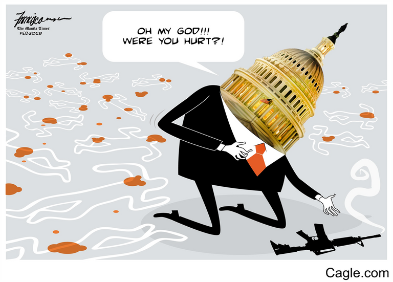 رسامو كاريكاتير يسخرون من قوانين الأسلحة بأمريكا