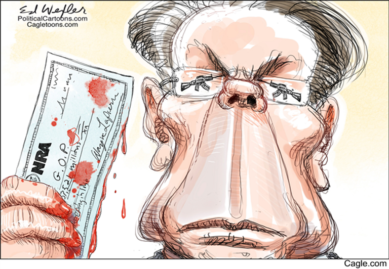 رسامو كاريكاتير يسخرون من قوانين الأسلحة بأمريكا