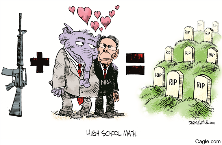 رسامو كاريكاتير يسخرون من قوانين الأسلحة بأمريكا