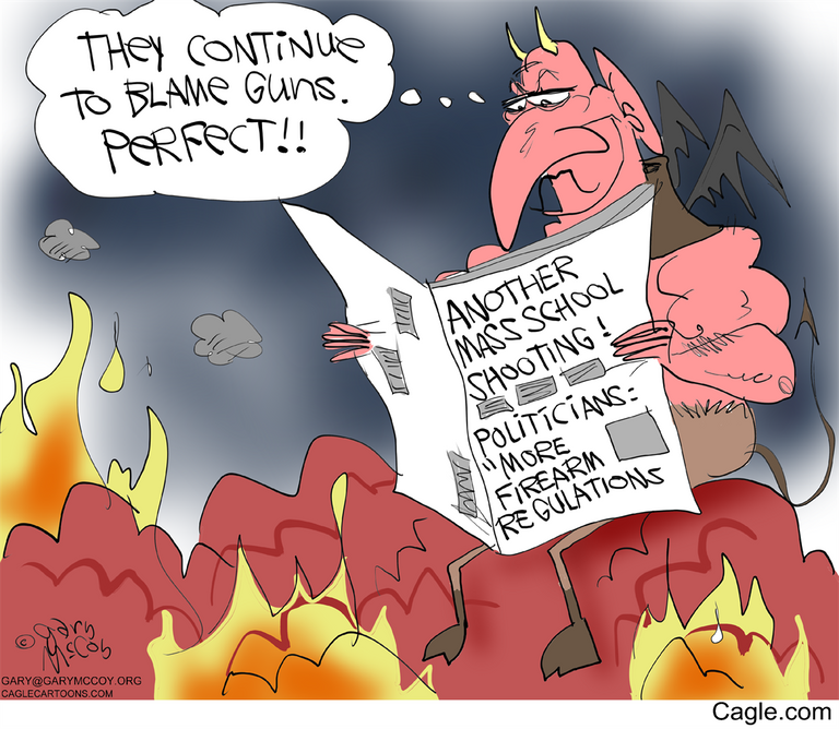 رسامو كاريكاتير يسخرون من قوانين الأسلحة بأمريكا