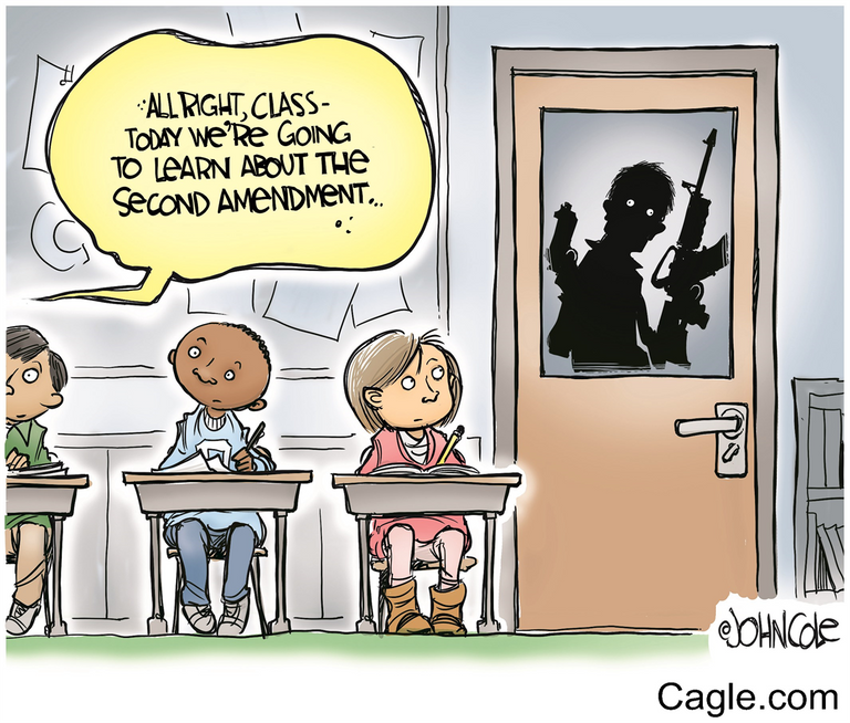 رسامو كاريكاتير يسخرون من قوانين الأسلحة بأمريكا