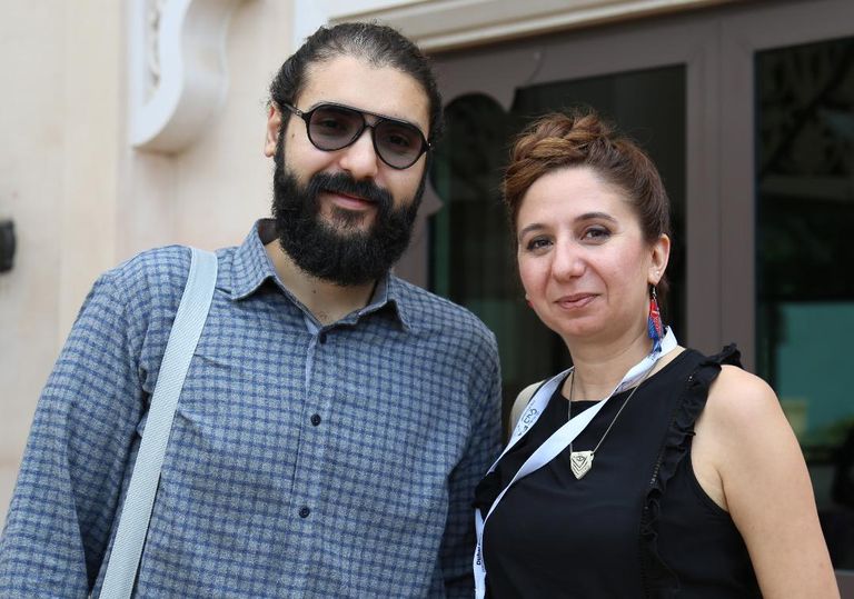 المخرج الفلسطيني أمين نايفة مع منتجة الفيلم مي عودة