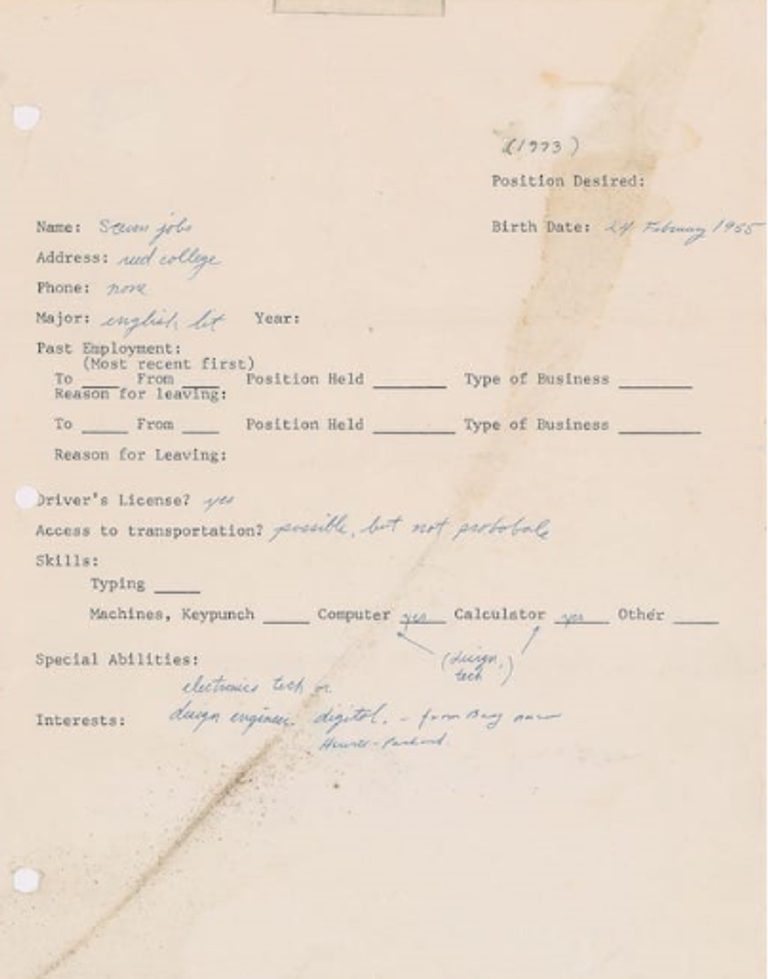 طلب وظيفة لستيف جوبز