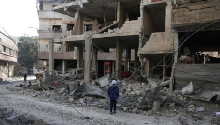 جانب من الدمار الذي لحق بالغوطة جراء قصف جيش النظام السوري