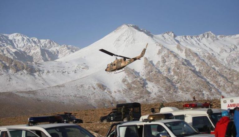 موقع انتشار فرق البحث الإيرانية عن حطام الطائرة المنكوبة- أرشيفية