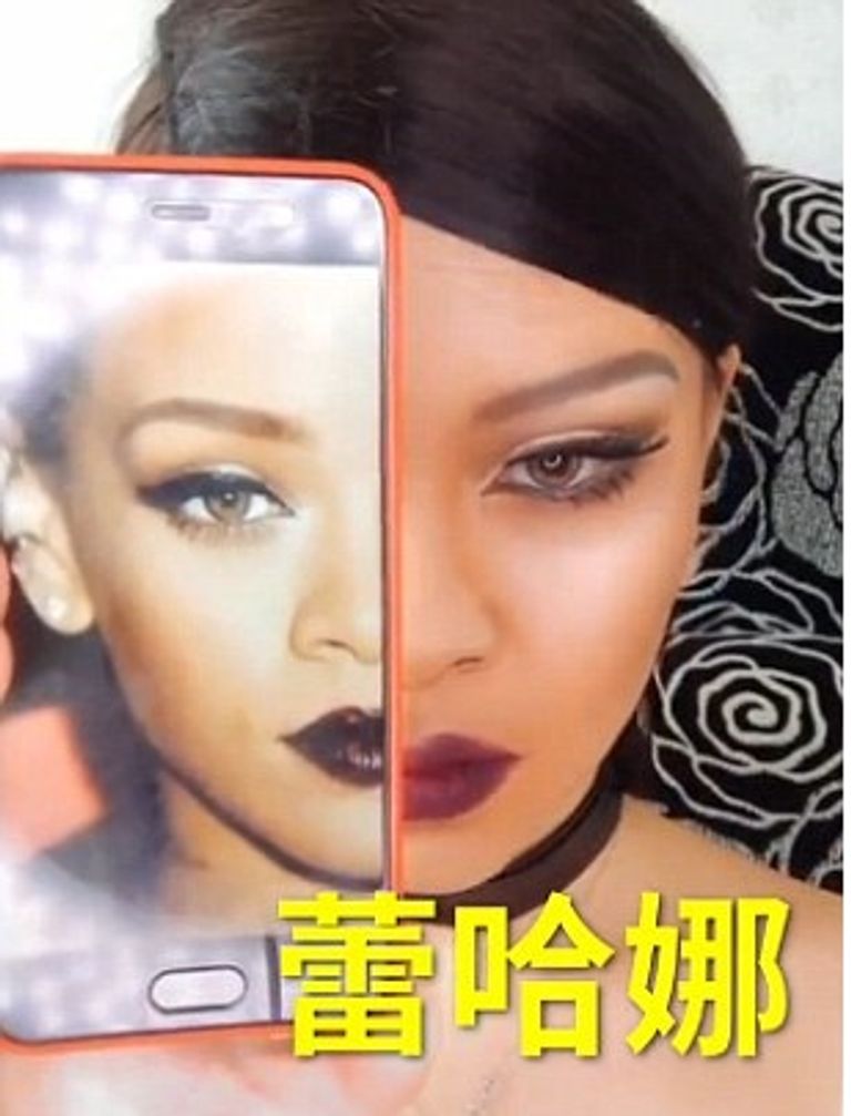 فتاة صينية تستخدم مساحيق التجميل لتتحول إلى نجمات غربيات