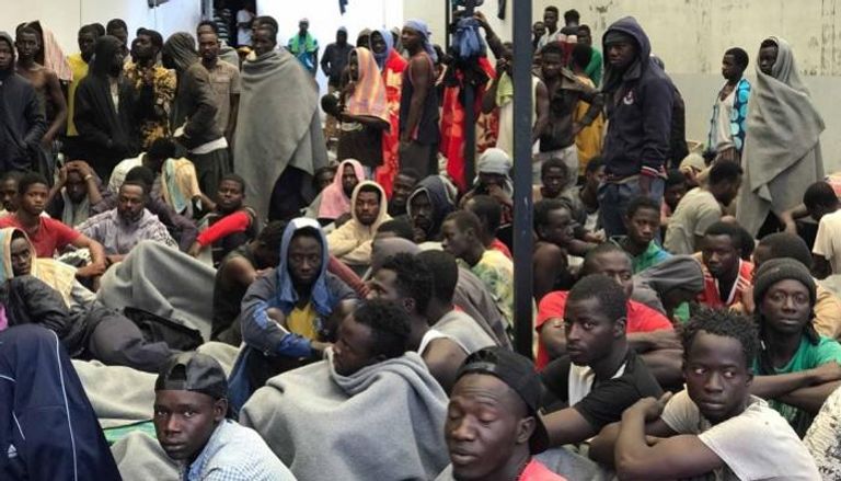 أحد مراكز احتجاز المهاجرين في ليبيا