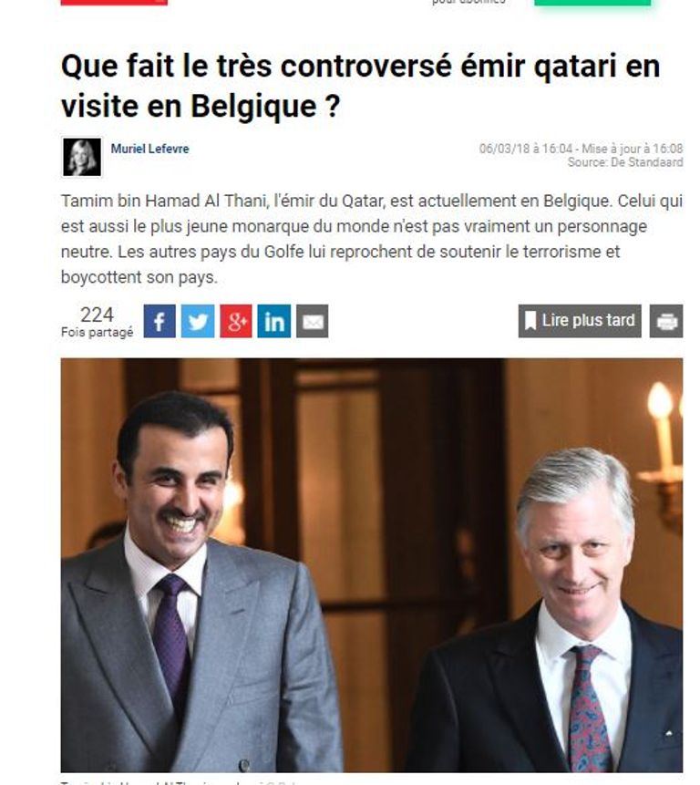 رئيس الوزراء البلجيكي شارل ميشيل وأمير الإرهاب القطري تميم بن حمد