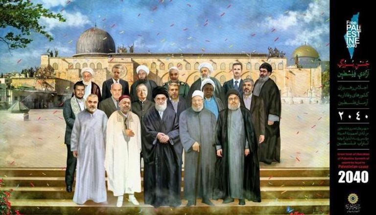 الملصق كما نشرته الوكالات الإيرانية من قورش إلى خامنئي.. حلم الاحتلال واحد