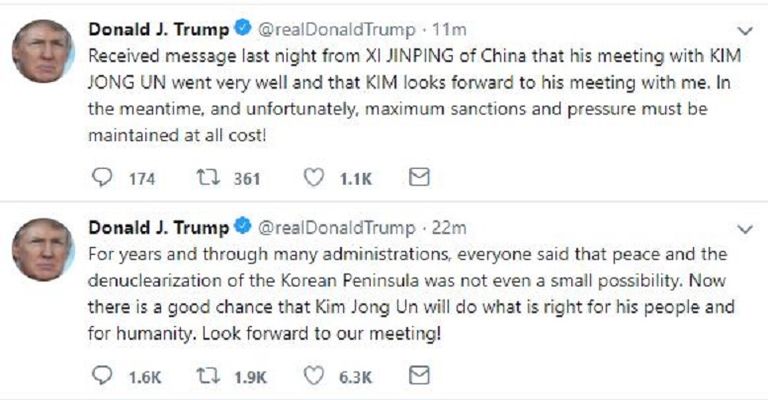 تغريدتا ترامب في حسابه على تويتر بشأن زعيم كوريا الشمالية