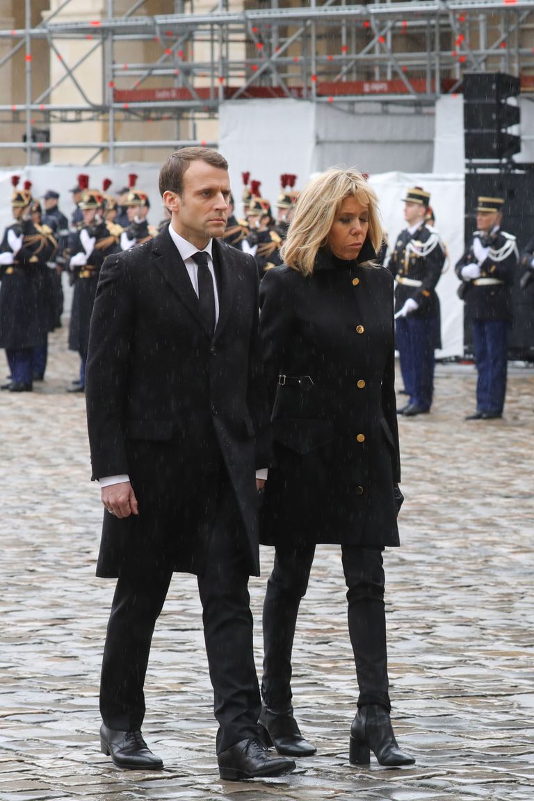 ماكرون أثناء تأبين الضابط أرنو برترام