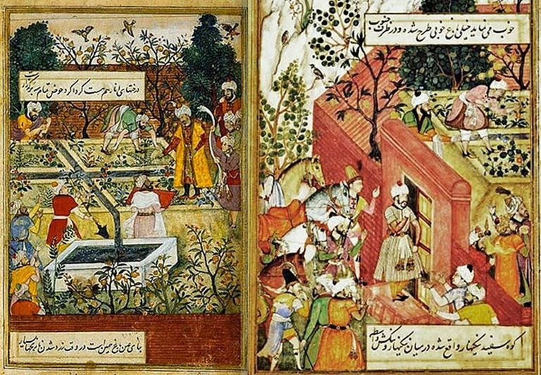 رسم قديم للحديقة معرض فني في حديقة بابور بكابول