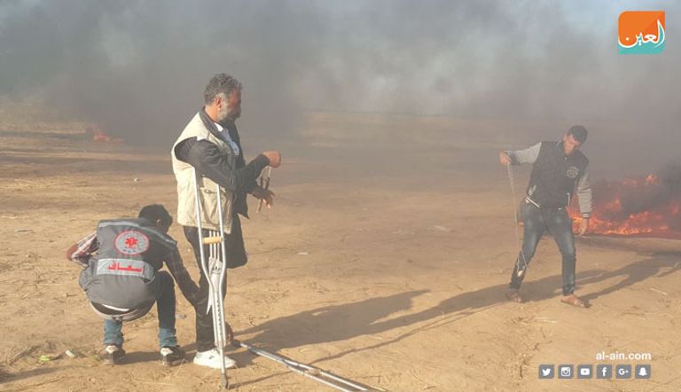 الفلسطيني حماد الفرا أثناء مشاركته في مسيرات العودة