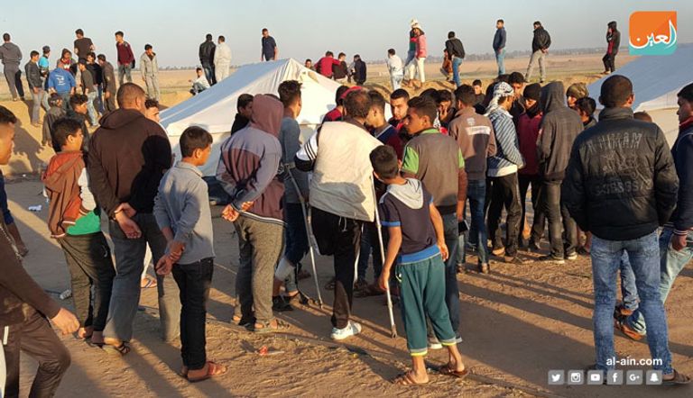 الفلسطيني حماد الفرا أثناء مشاركته في مسيرات العودة